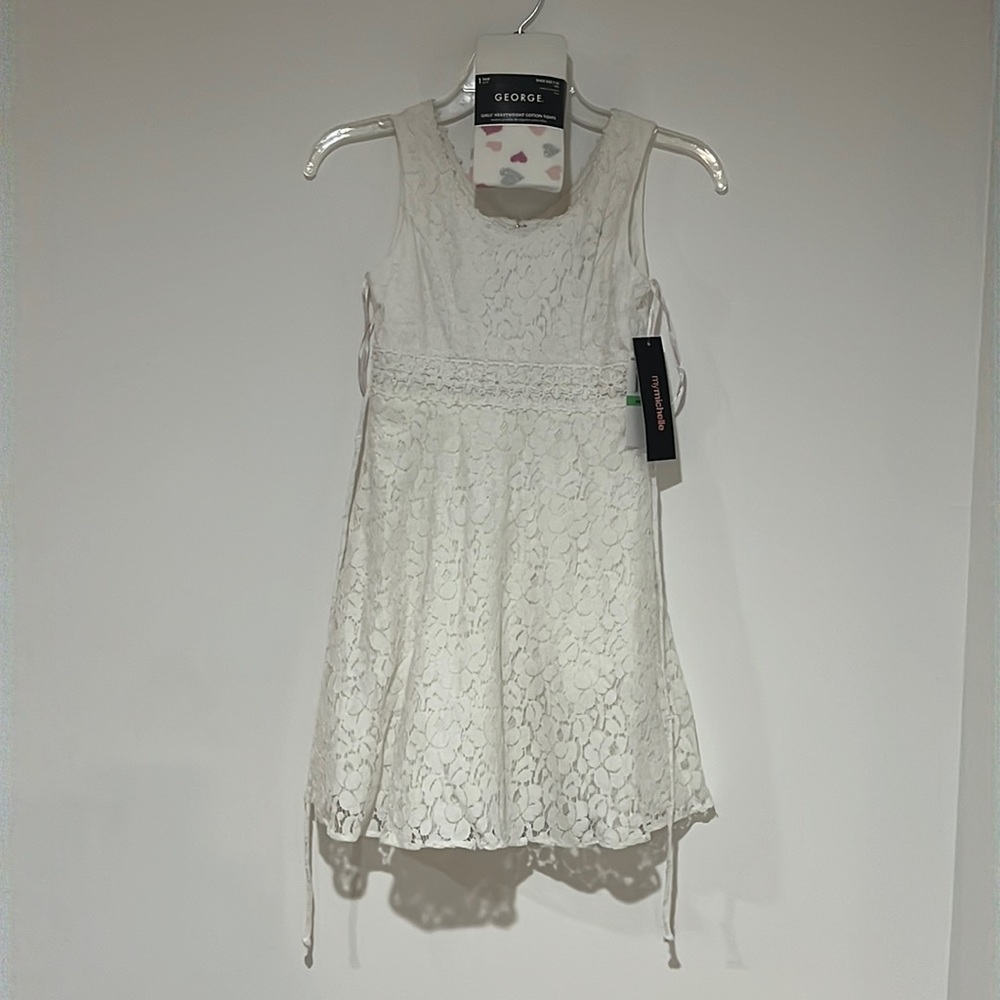 MyMichelle White Dress Girls Size 8 with Tights NWT
